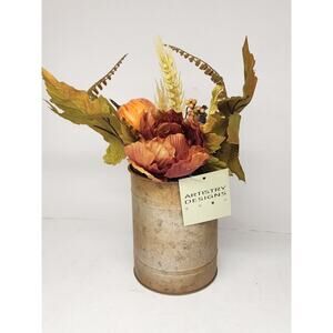 Artistry Designs Small Decorative Rustic Can With Floral Pumpkin Arrangement